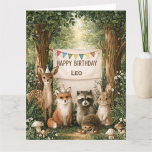 Cute Animals Celebrating Birthday with Name Banner Card