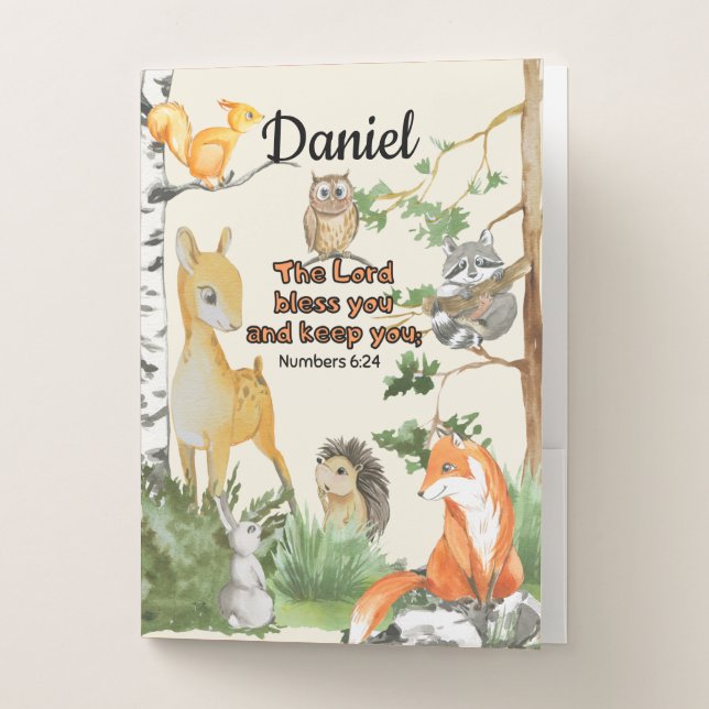 Cute Animals Christian Blessing Scripture Kid Name Pocket Folder (Front)