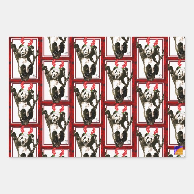 Cute Animals Christmas Gift Wrap Set Panda, Dogs (Front)