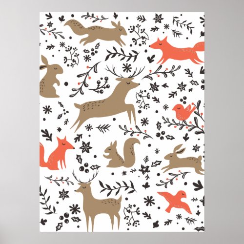 Cute animals christmas pattern poster