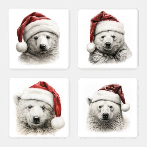 Cute Animals Christmas Polar Bear  Coaster Set