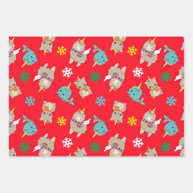 Cute Animals Christmas Star  Perfect Christmas Wrapping Paper Sheets (Front)