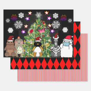 CUTE ANIMALS CHRISTMAS TREE CHRISTMAS WRAPPING PAPER SHEETS