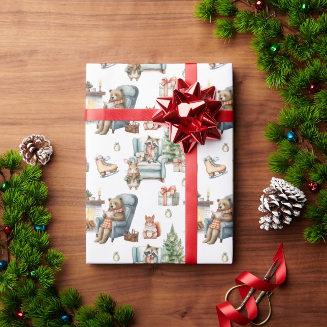 Cute Animals Christmas Trees Holiday Wrapping Paper (Holiday Gift)