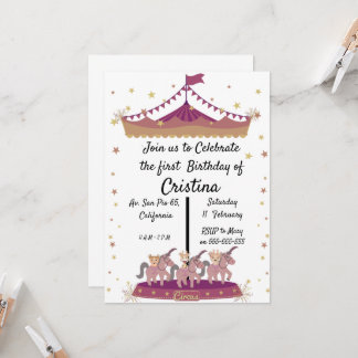 Cute animals circus pony invitation