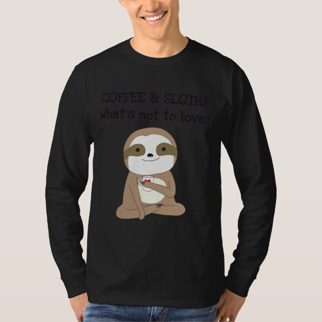Cute Animals Coffee And Sloths T-Shirt (Front)