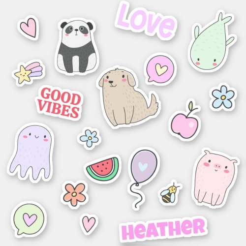 Cute Animals Colorful Personalized Kids Sticker