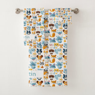 Cute Animals Custom Name Kids Bath Towel Set
