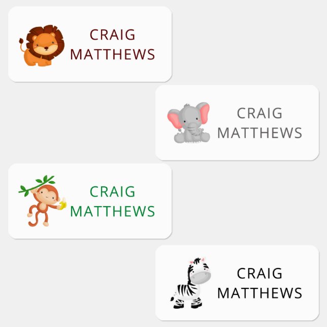 Cute Animals Custom Personalized Name Clothing Labels (Group)