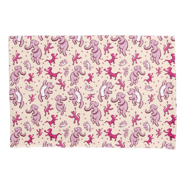 Cute Animals Dance Pink Pattern Name Pillow Case (Front-Left)