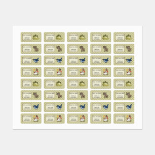 Cute Animals (Dinosaur, Lynx, Bird, Puppy) Kids' Labels