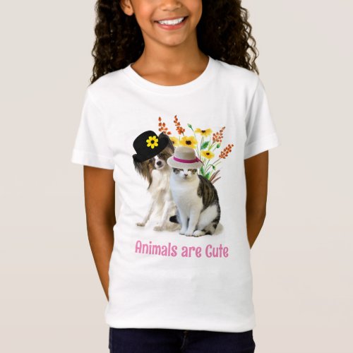 Cute Animals Dog and Cat in Hats  T_Shirt