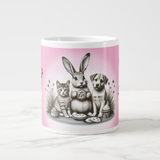 Cute animals eating cookies sharing stealing moral giant coffee mug