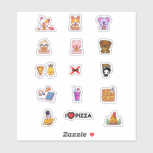 Cute Animals Eating Pizza Sheet Sticker