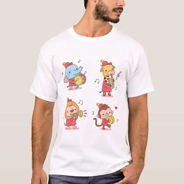 Cute Animals Elephant, Giraffe, Monkey and Lion Mu T-Shirt (Front)