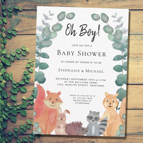 Cute Animals Eucalyptus Oh Boy Couples Baby Shower Invitation