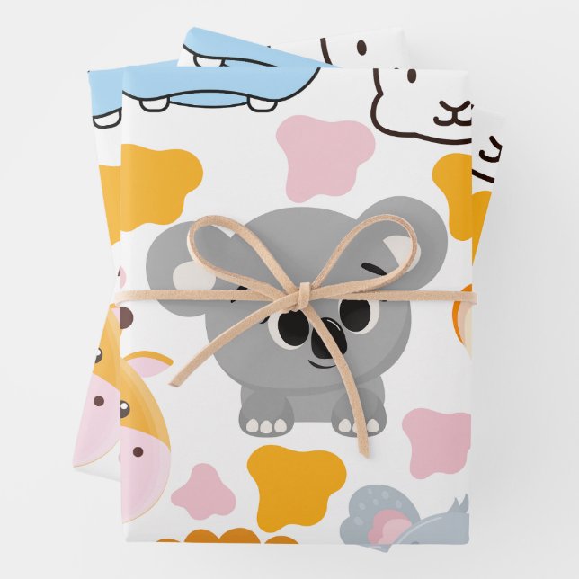 Cute Animals Face Wrapping Paper Sheets (In situ)