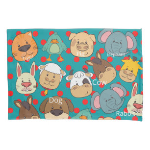 Cute animals farm blue pattern kids pillow case