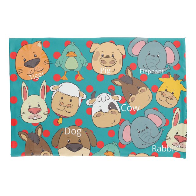 Cute animals farm blue pattern kids pillow case (Front)