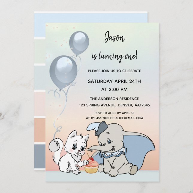 Cute Animals First Birthday Invitation (Front/Back)
