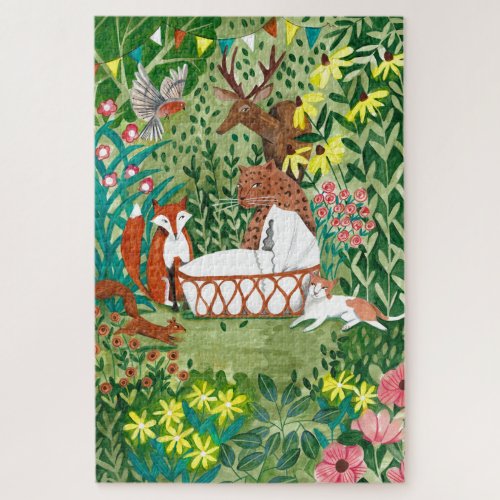 Cute Animals forest green New Born baby children Jigsaw Puzzle