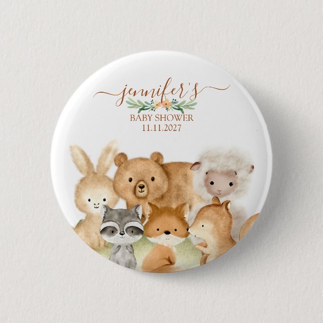Cute Animals Forest Woodland Button (Front)