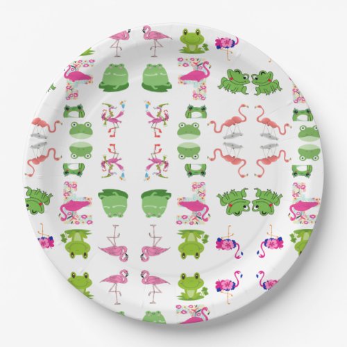 Cute animals frogs and flamingos paper plates
