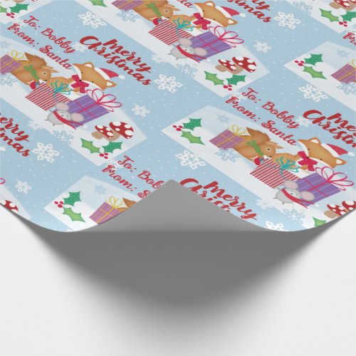 Cute Animals From Santa Add Name Fox Mouse Snow Wrapping Paper