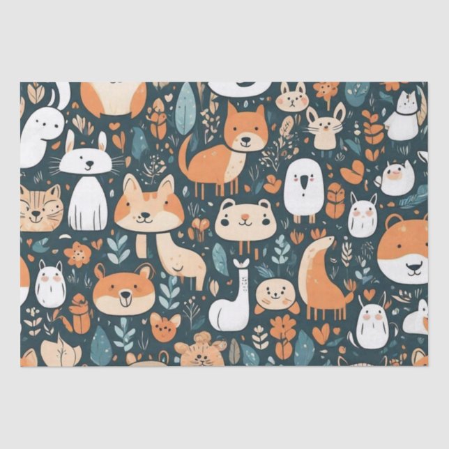 Cute animals fun design green decor tissue paper (Front)