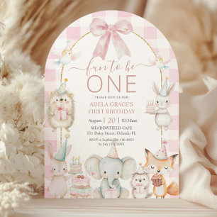 Cute Animals Fun To Be One 1st Birthday Pink Arch Invitation