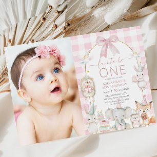 Cute Animals Fun To Be One 1st Birthday Pink Photo Invitation
