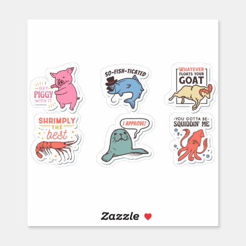 CUTE ANIMALS FUNNY PUN QUOTES STICKER SET