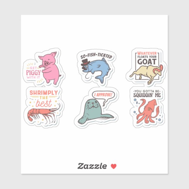 CUTE ANIMALS FUNNY PUN QUOTES STICKER SET (Sheet)