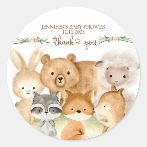 Cute Animals Fur Family Thank you Classic Round Sticker
