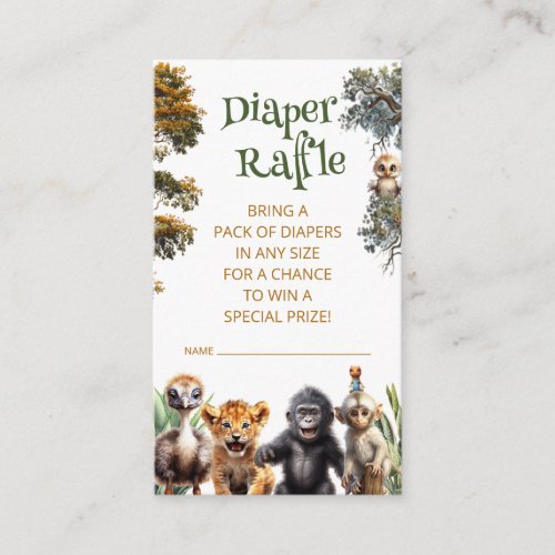 Cute Animals Gender Neutral Diaper Raffle Cards