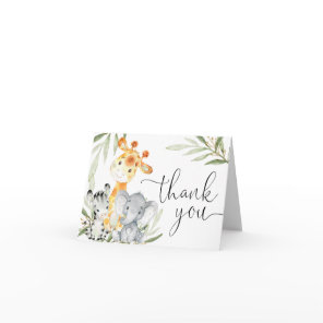Cute animals gender neutral greenery watercolor thank you card