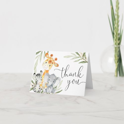 Cute animals gender neutral greenery watercolor thank you card