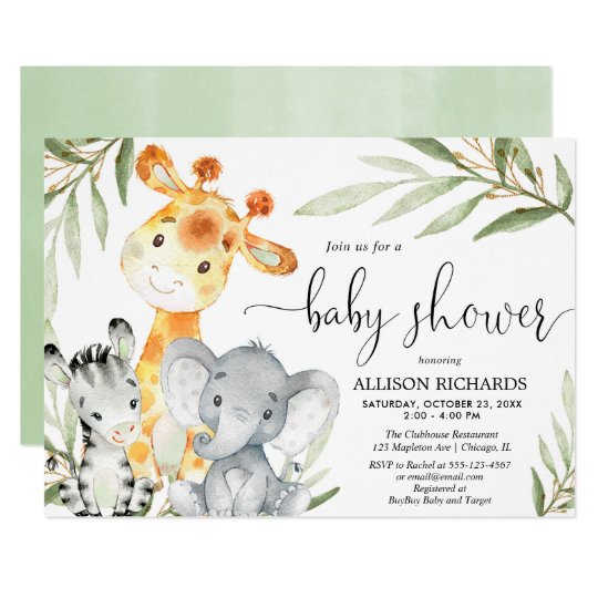 Cute animals gender neutral safari baby shower invitation ...