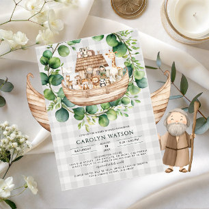 Cute Animals Gingham Noah's Ark Baby Shower  Invitation