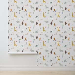 Cute Animals Giraffe Bear Elephant Kids Nursery Wallpaper