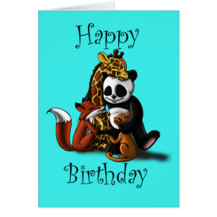 Cute Animals Giraffe Panda Cat Fox Birthday Cards