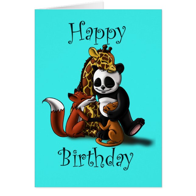 Cute Animals Giraffe Panda Cat Fox Birthday Cards (Front)