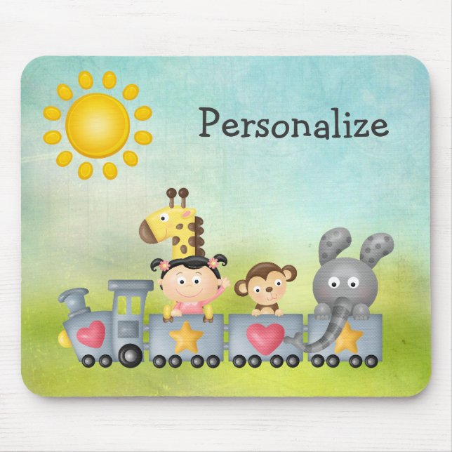Cute Animals & Girl on Train Mousepad (Front)
