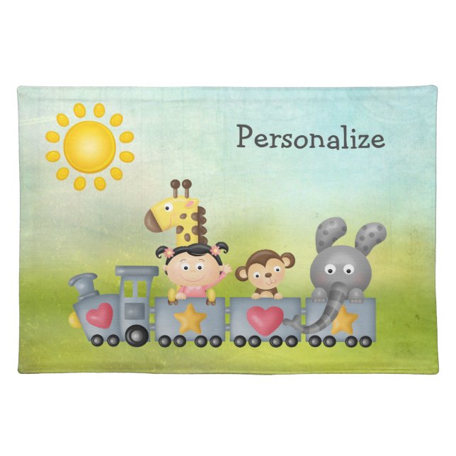 Cute Animals & Girl on Train Placemat (Front)