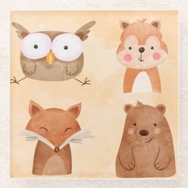 Cute Animals Glass Coaster (Front)