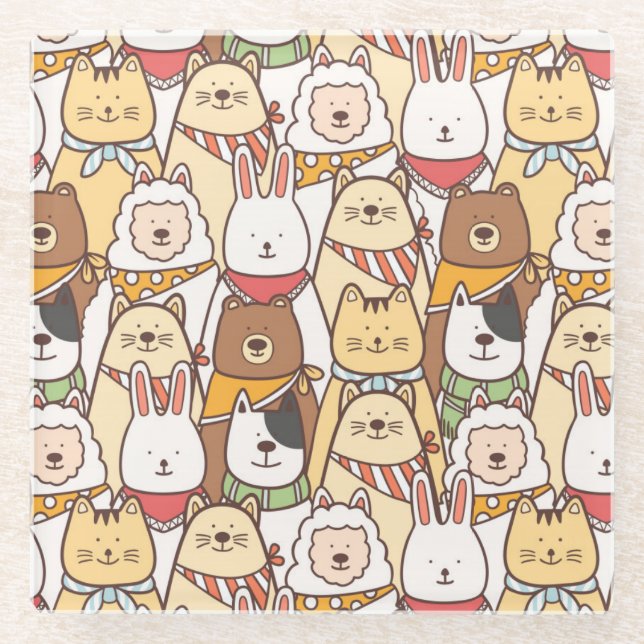 Cute Animals Glass Coaster (Front)