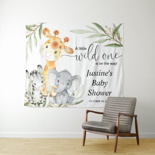 Cute animals greenery baby shower backdrop sign