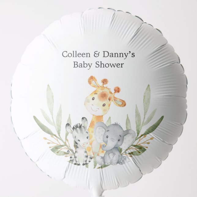 Cute animals greenery gender neutral watercolor balloon (Front)