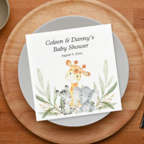 Cute animals greenery gender neutral watercolor napkins
