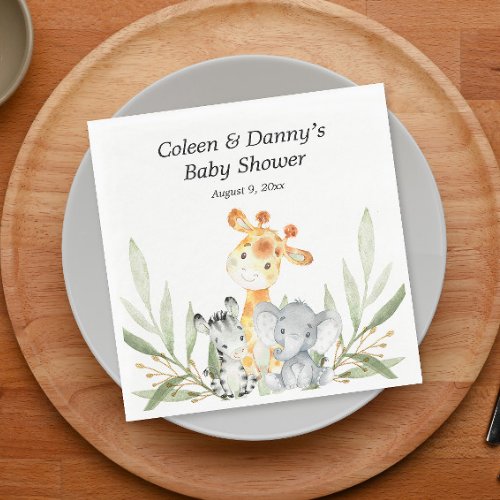 Cute animals greenery gender neutral watercolor napkins